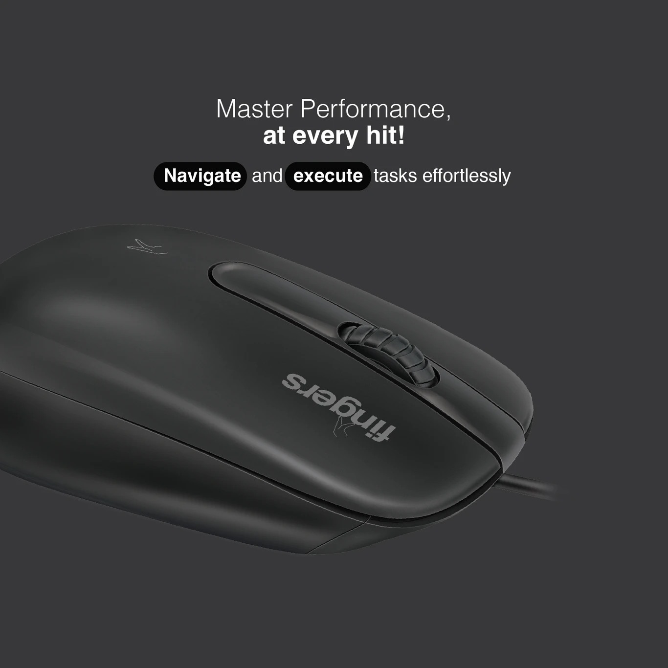 FINGERS MasterHit Wired Ambidextrous Optical Mouse (USB 2.0, Matte Black)